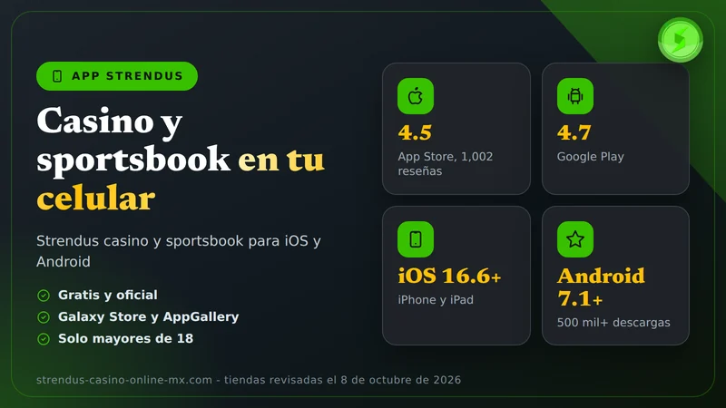 Pantalla de la app Strendus en un celular con el lobby del casino
